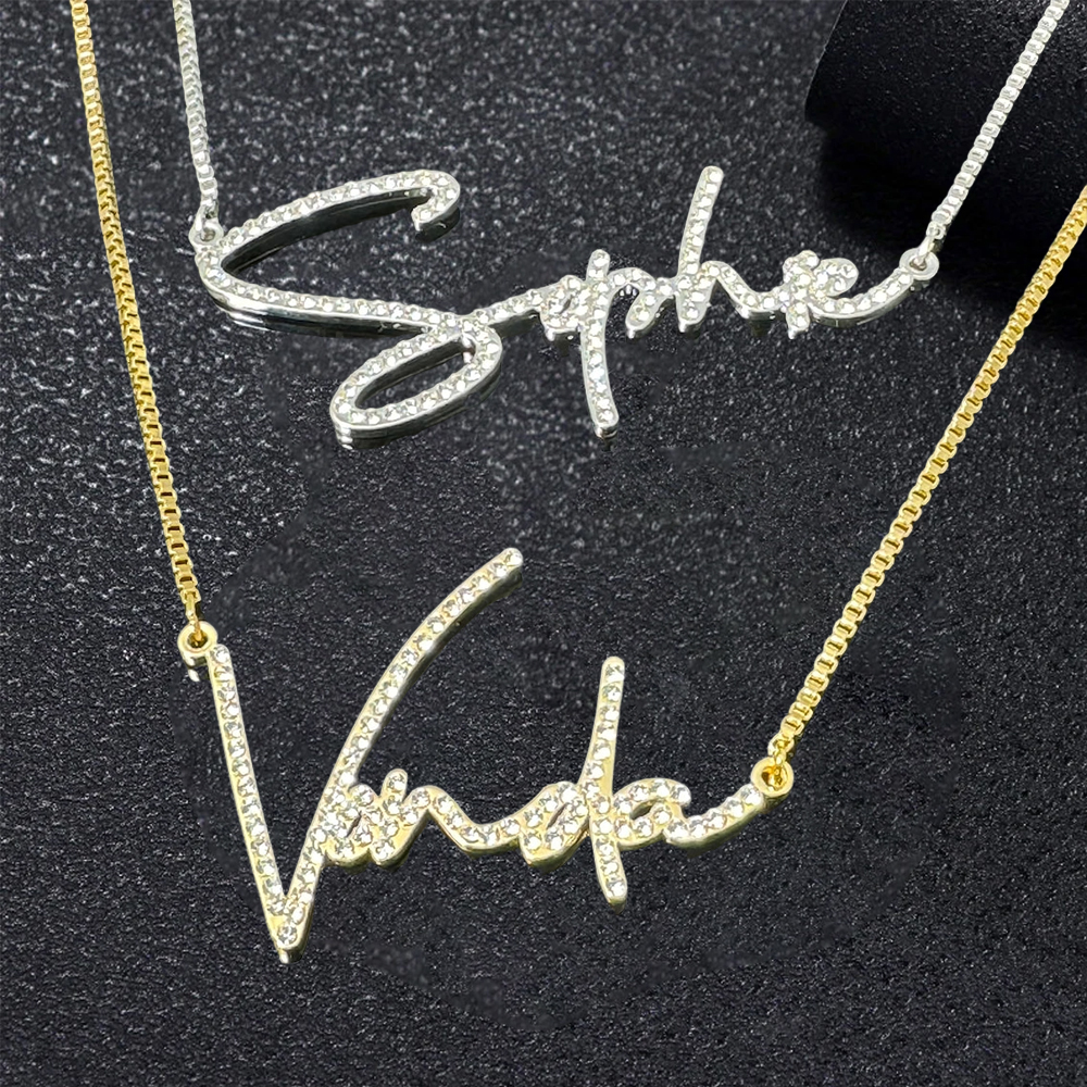 Personalized Pave Script Name Necklace Gold Plated Diamond Necklace