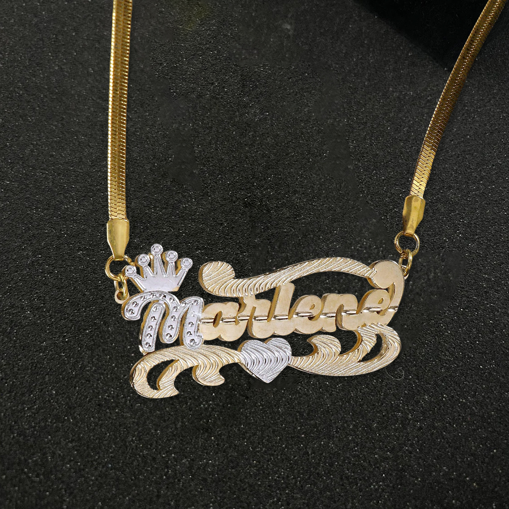 Crown Double Layer Two Tone Custom Name Necklace