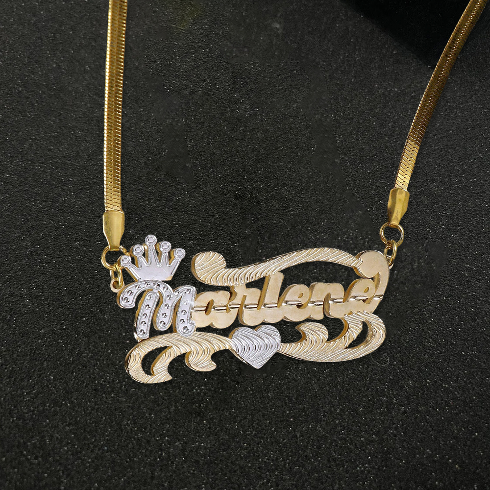 Crown Double Layer Two Tone Custom Name Necklace