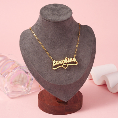 Heart Pendant Personalized Double Plated Name Necklace and Twist Hoop Name Earrings Jewelry Set