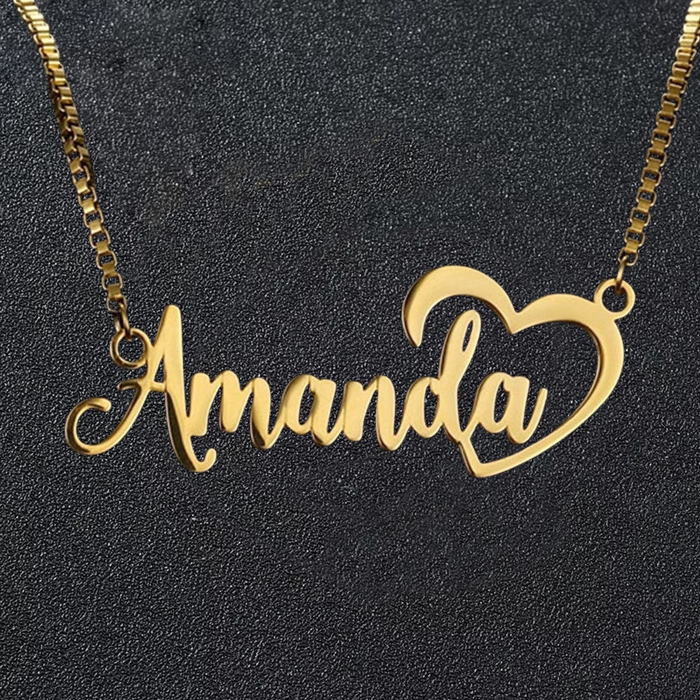 Personalized Box Chain Name Necklace With Heart