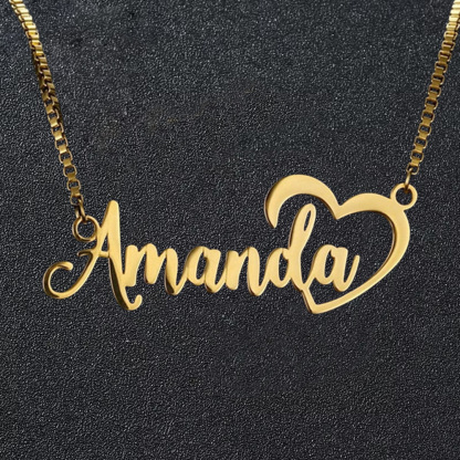 Personalized Box Chain Name Necklace With Heart
