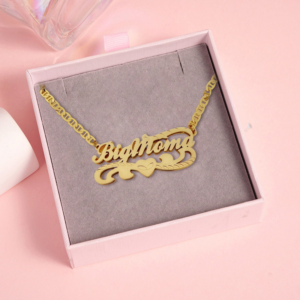 Mariner Chain Double Plated Heart Nameplate Necklace