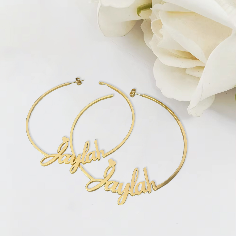 Heart Font Hoop Name Earring 