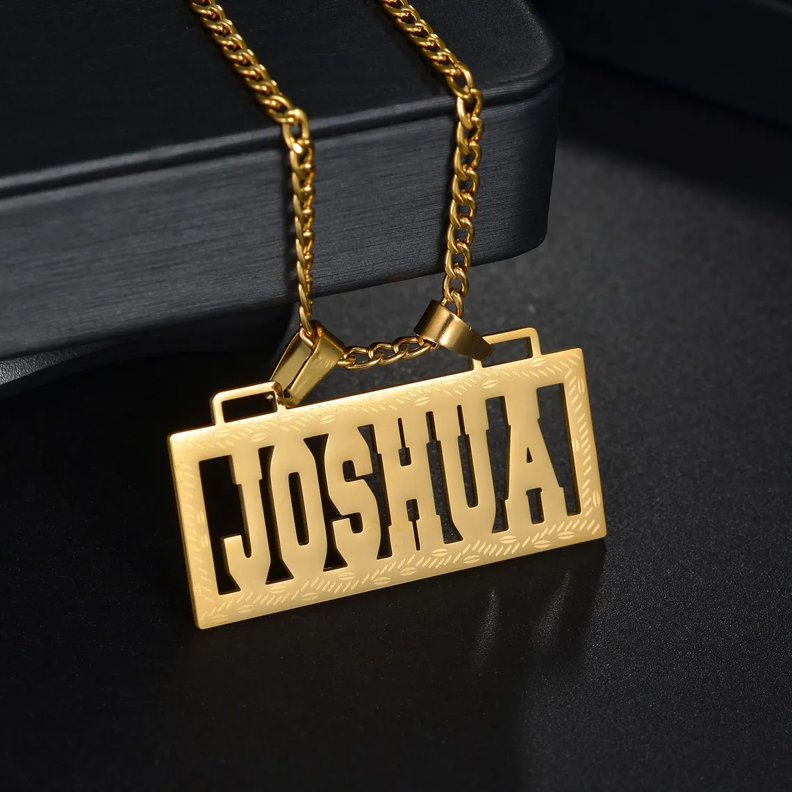 Hip Hop Custom Square Name Pendant Bar Necklace