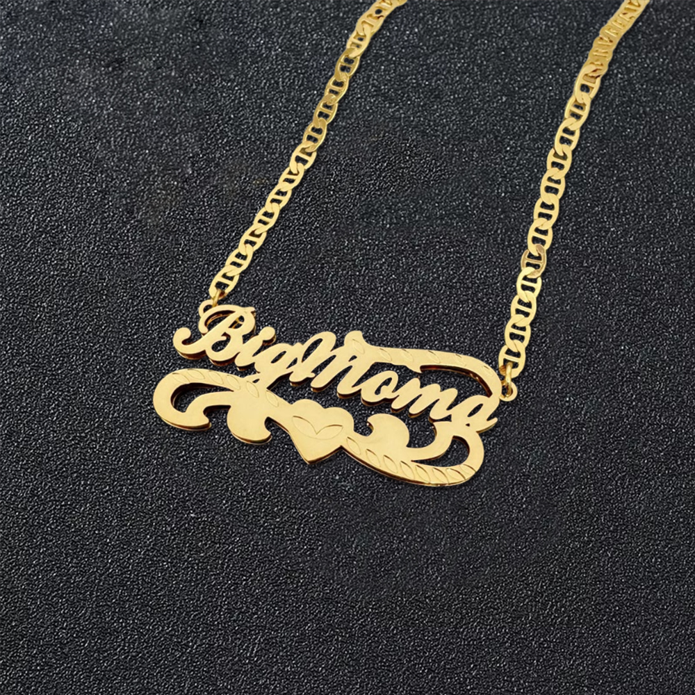 Mariner Chain Double Plated Heart Nameplate Necklace
