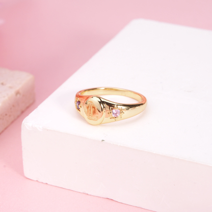 Personalized Gold Plated Birthstone A-Z Letter Initial Ring Gift For Mom