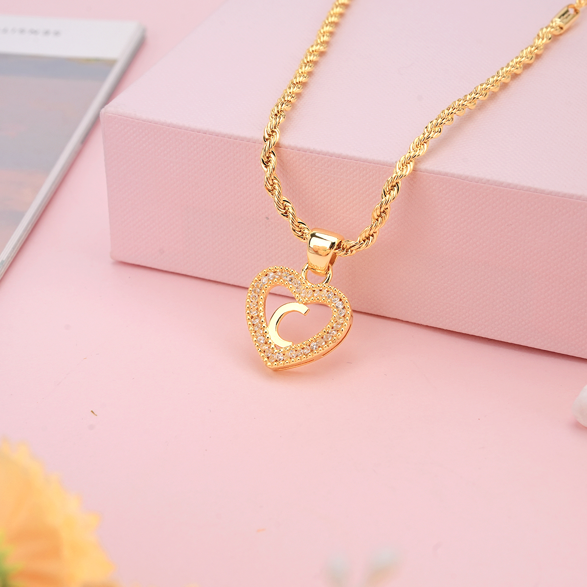 Personalized Custom Heart Zircon Initial Letter Necklace