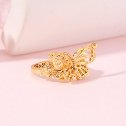 Leaf Butterfly Ring Personalized Gold Plated Engraved Ring