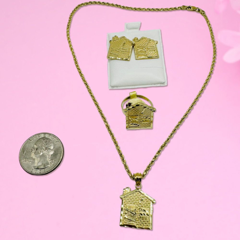 Trap House Necklace Ring And Earrings 3pc Set
