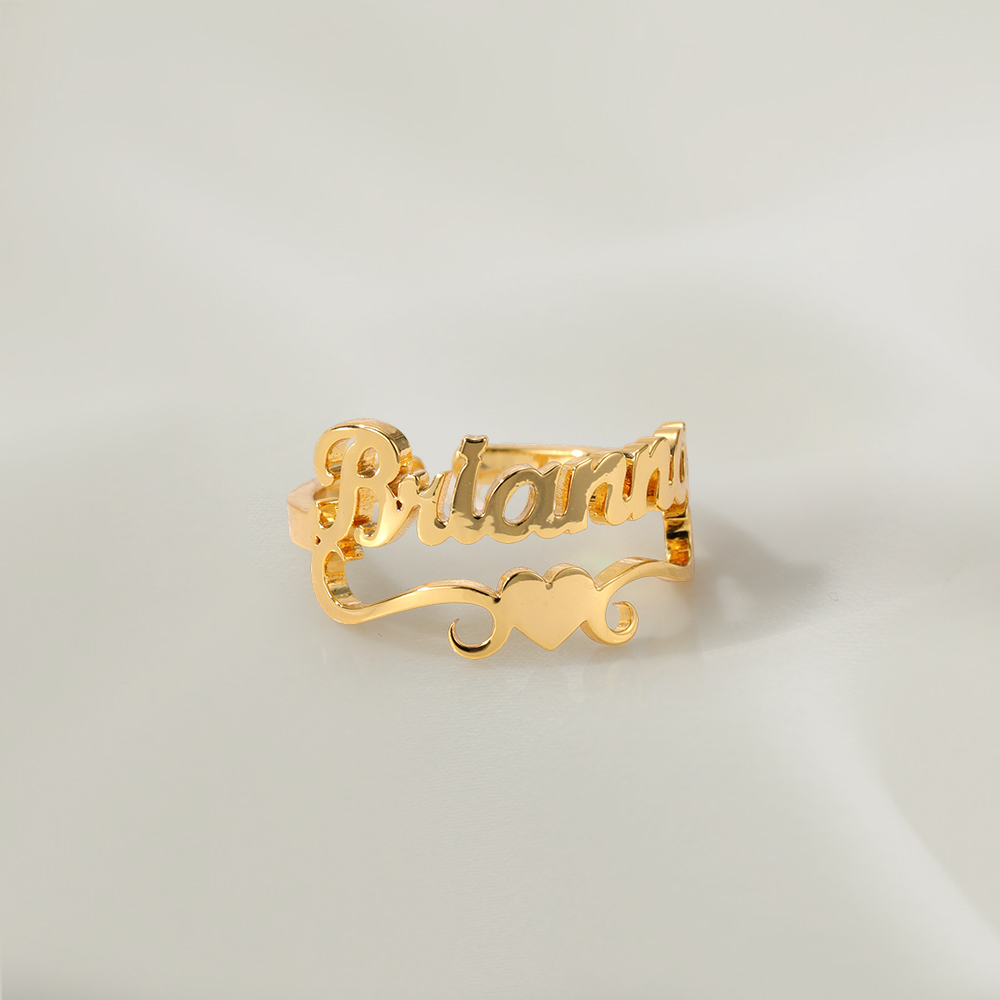 Custom Name Ring With Heart Bottom Personalized Gold Plated Ring