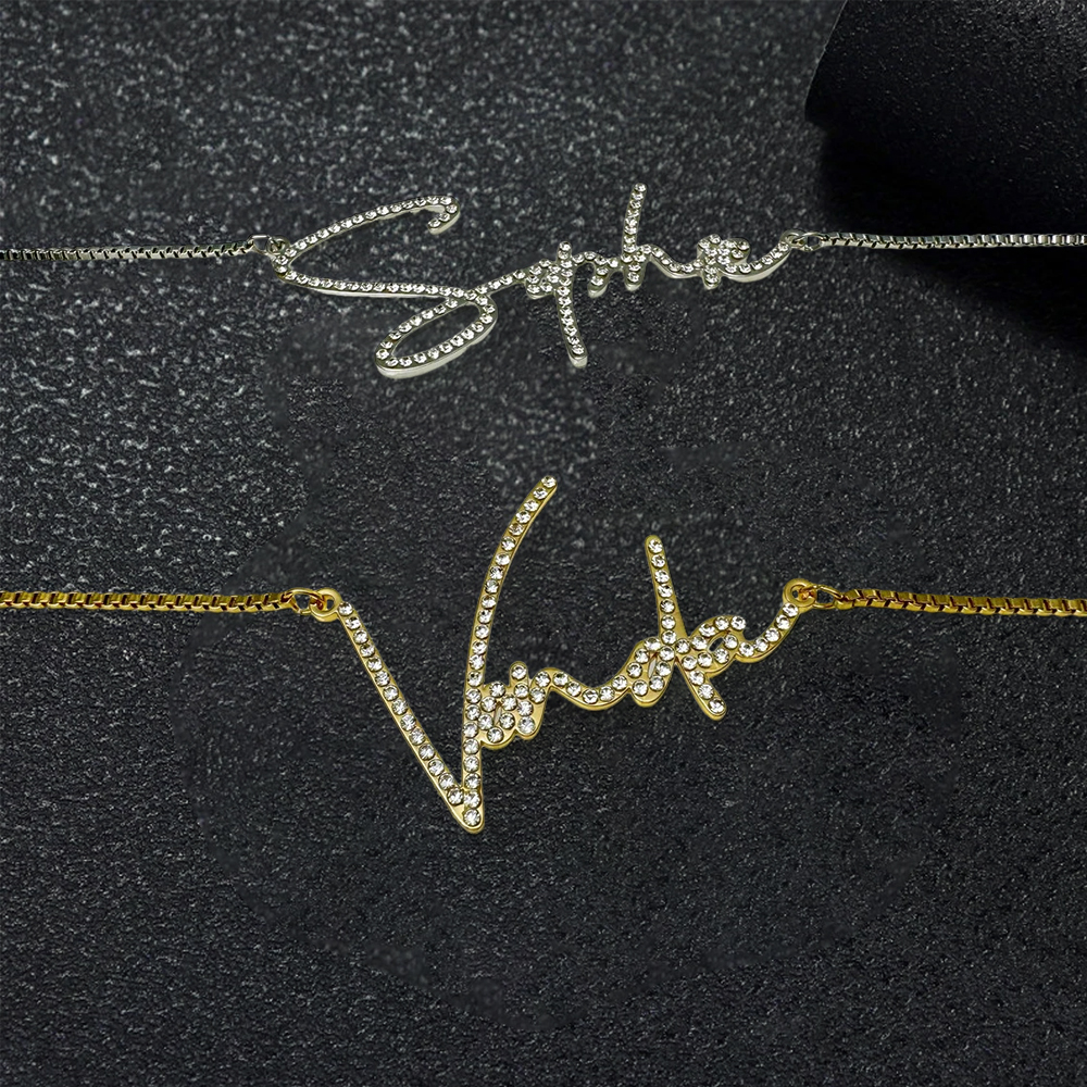 Personalized Pave Script Name Necklace Gold Plated Diamond Necklace