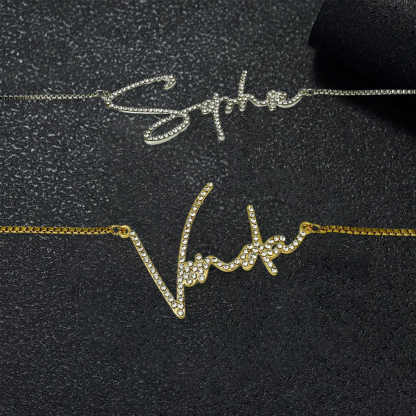 Personalized Pave Script Name Necklace Gold Plated Diamond Necklace