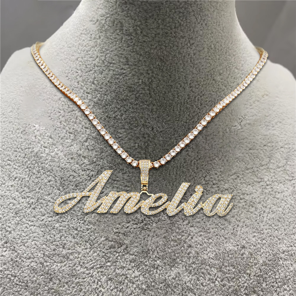 Custom Bling Letters Name Necklace Personalized Zircon Necklace