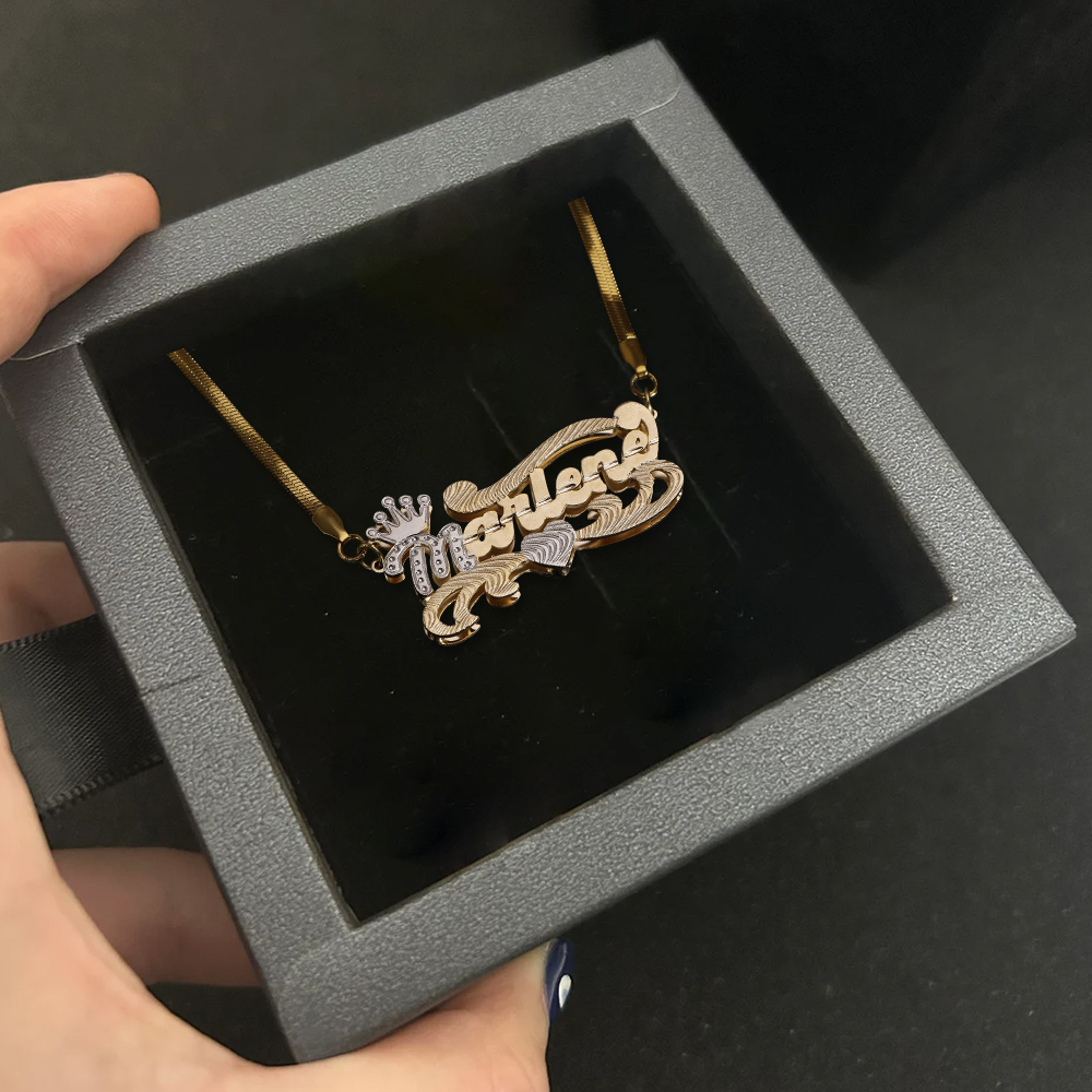 Crown Double Layer Two Tone Custom Name Necklace