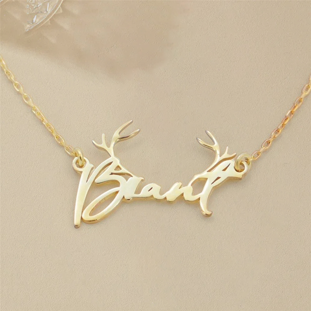 Custom Name Necklace With Antlers
