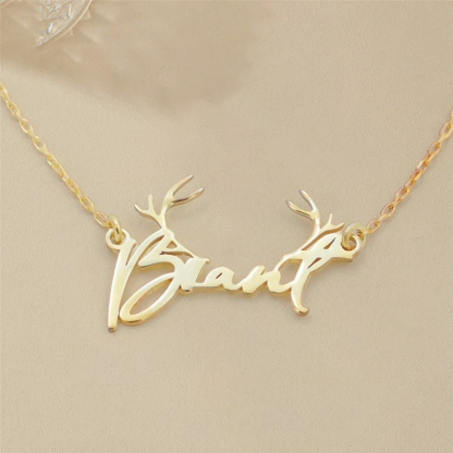 Custom Name Necklace With Antlers