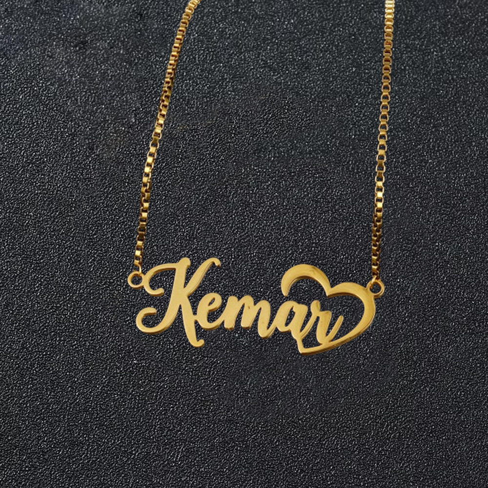 Personalized Box Chain Name Necklace With Heart