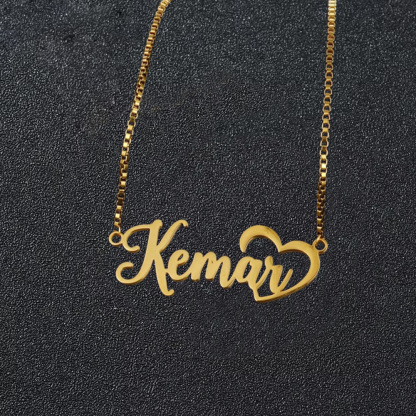 Personalized Box Chain Name Necklace With Heart