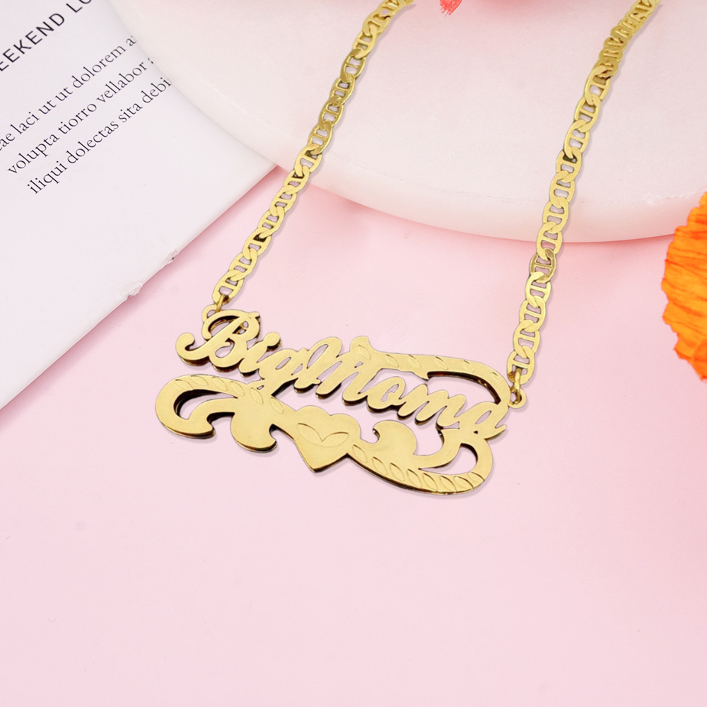 Mariner Chain Double Plated Heart Nameplate Necklace