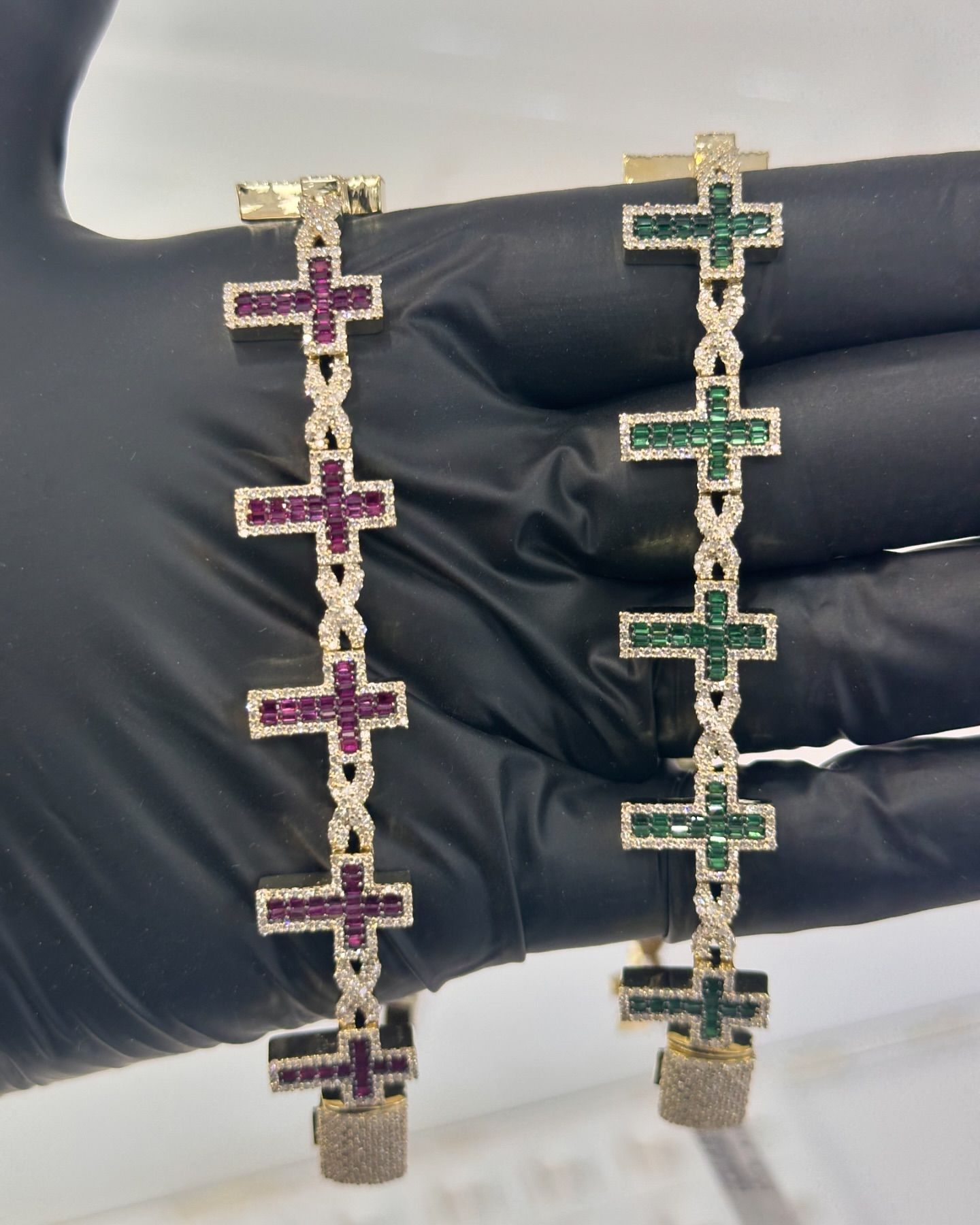 Green Purple Zircon Cross Bracelet Christian Jewelry