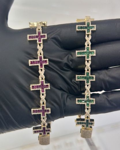 Green Purple Zircon Cross Bracelet Christian Jewelry
