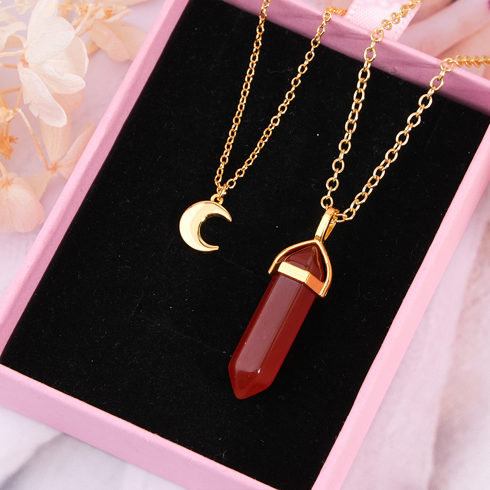Stylish Layered Crystal Pendant and Moon Necklace