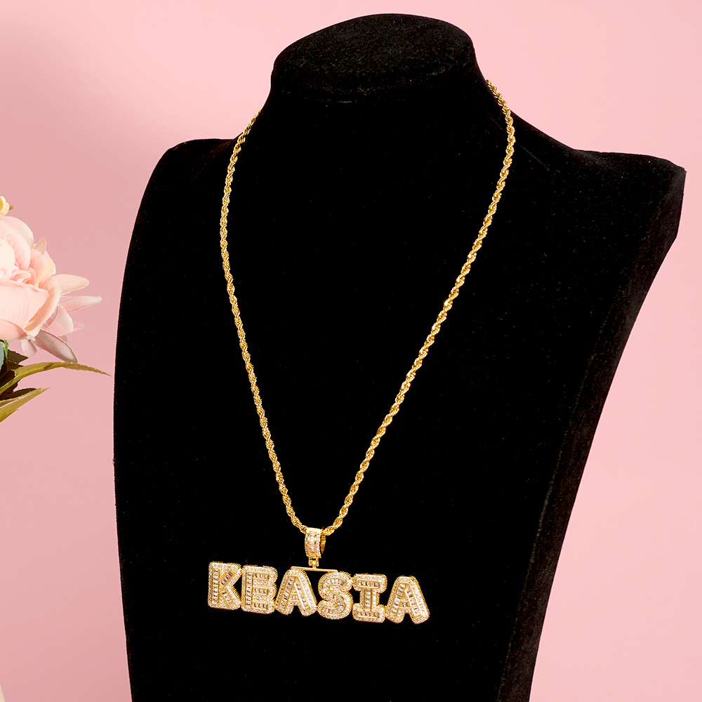 Iced Out Rope Chain 2 to 6 Baguette Letters Custom Name Initial Necklace