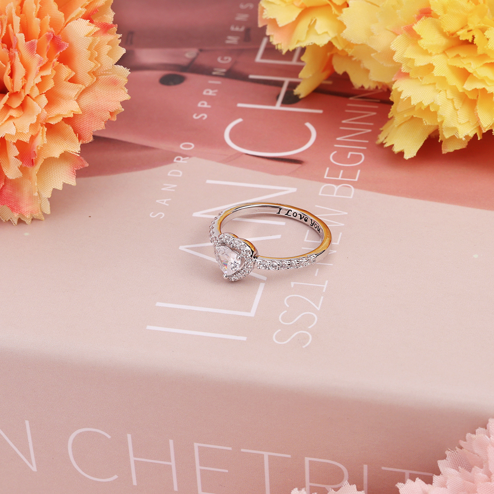 Sparkling Elevated Heart Ring Personalized Engraved Ring