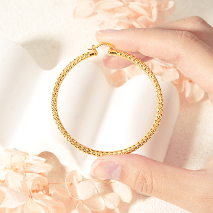 Diamond Cut Hoop Earrings Gold Plated Nugget Style Women Earrings