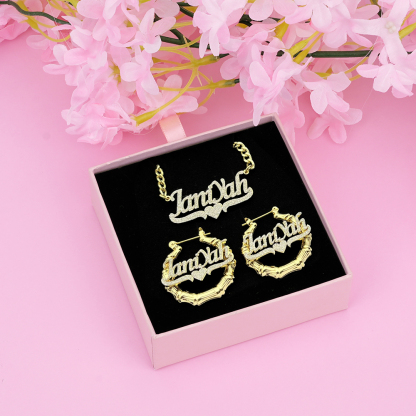 Stainless Steel Jewelry Set Personalized Name Necklace Name Bracelet And Name Earrings