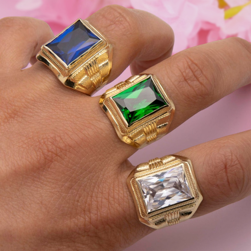 Men's Birthstone Ring Custom Gold Plated Ring