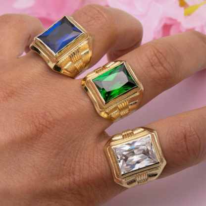 Men's Birthstone Ring Custom Gold Plated Ring