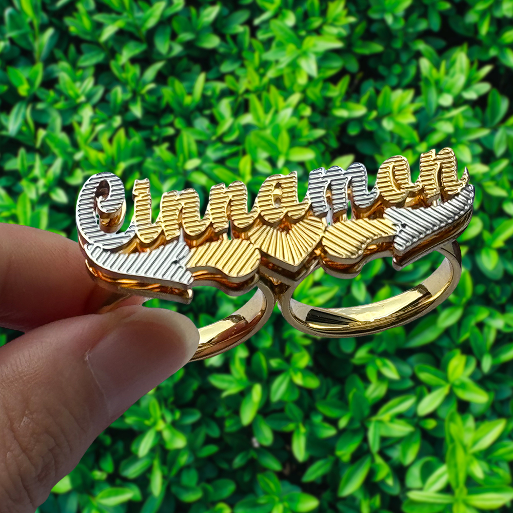 Custom Two Finger Ring Personalized Name Ring
