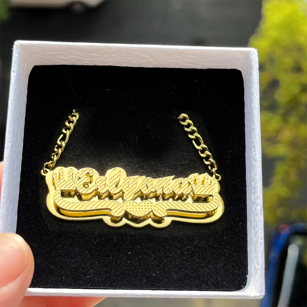 Heart Crown Nameplated Double Layer Custom Name Necklace
