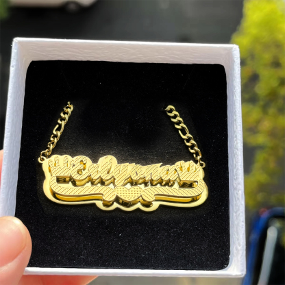 Heart Crown Nameplated Double Layer Custom Name Necklace