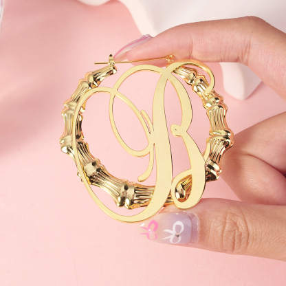 Personalized Custom Gold Plated Initial A-Z Letter Bamboo Name Earrings Gift For Her