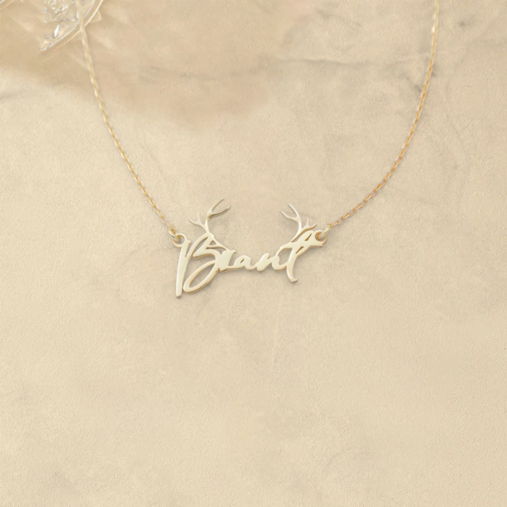 Custom Name Necklace With Antlers