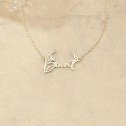 Custom Name Necklace With Antlers