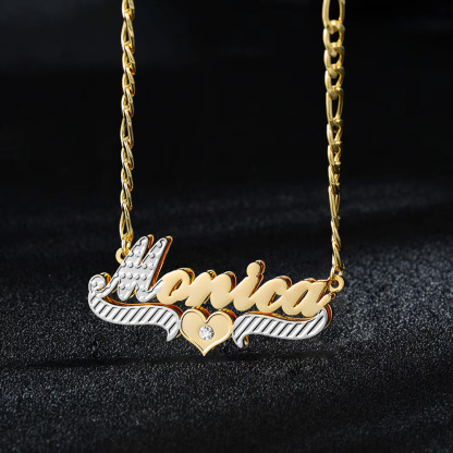 Custom Two Tone Double Plated Heart-Shaped Crystal Name Necklace