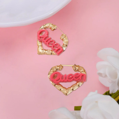 Pink Acrylic Bamboo Hoop Name Earrings