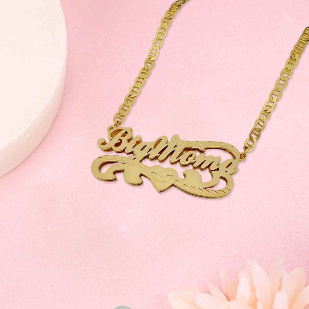 Mariner Chain Double Plated Heart Nameplate Necklace