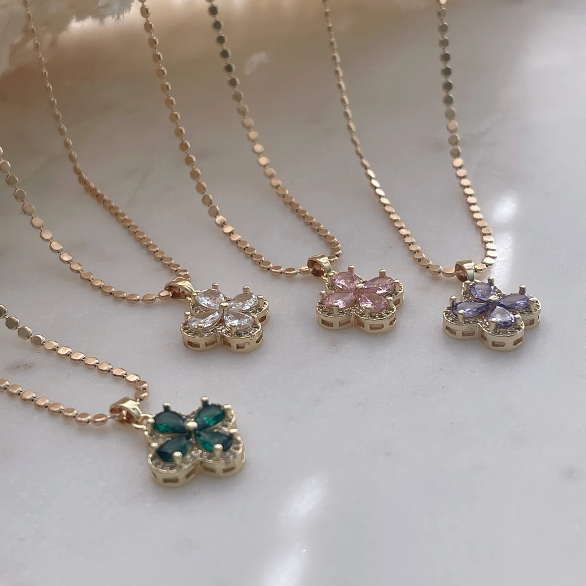 Crystal 4 Leaf Clover Lucky Charm Necklace Beads Chain
