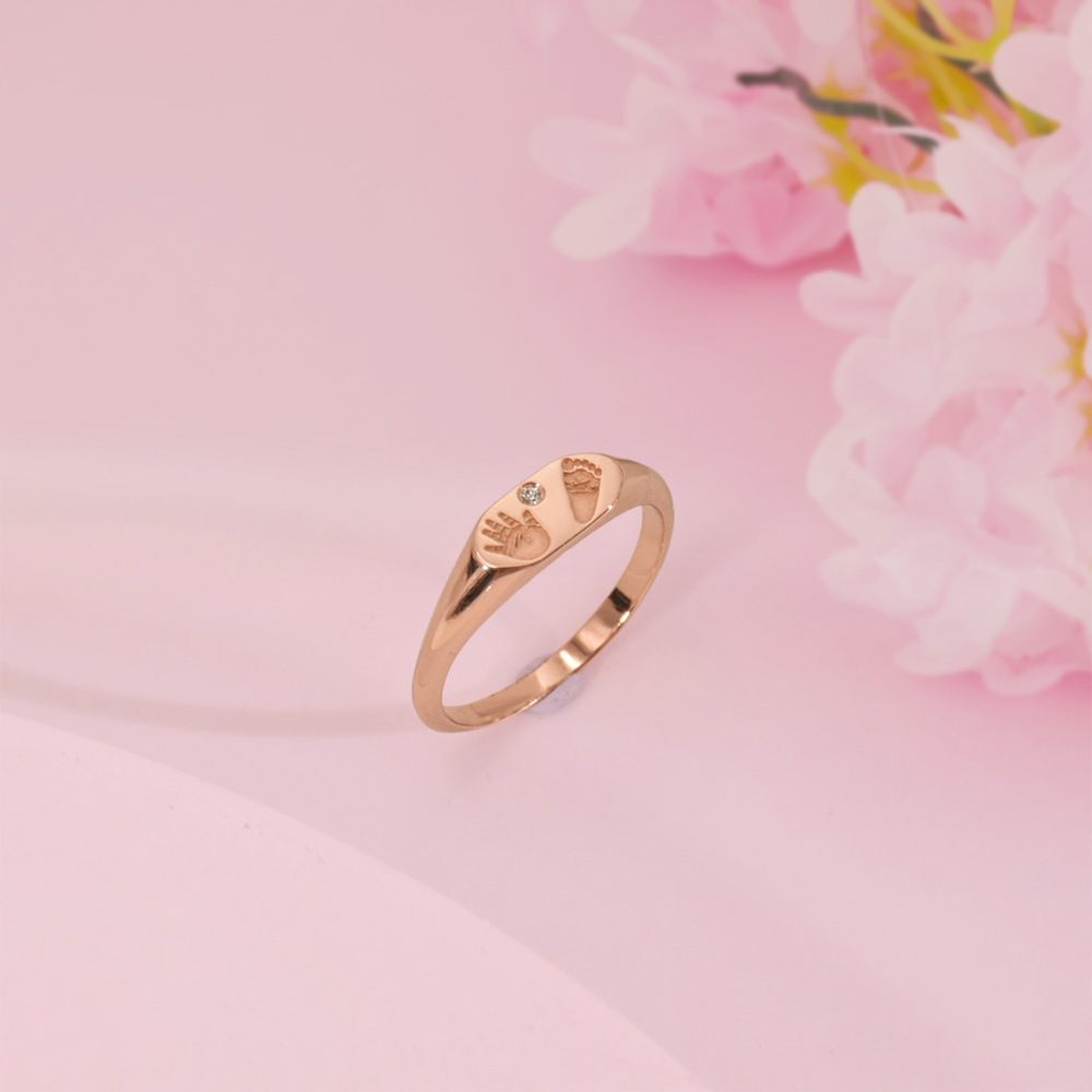 Personalized Baby Feet Ring with Birthstone Memorial Ring