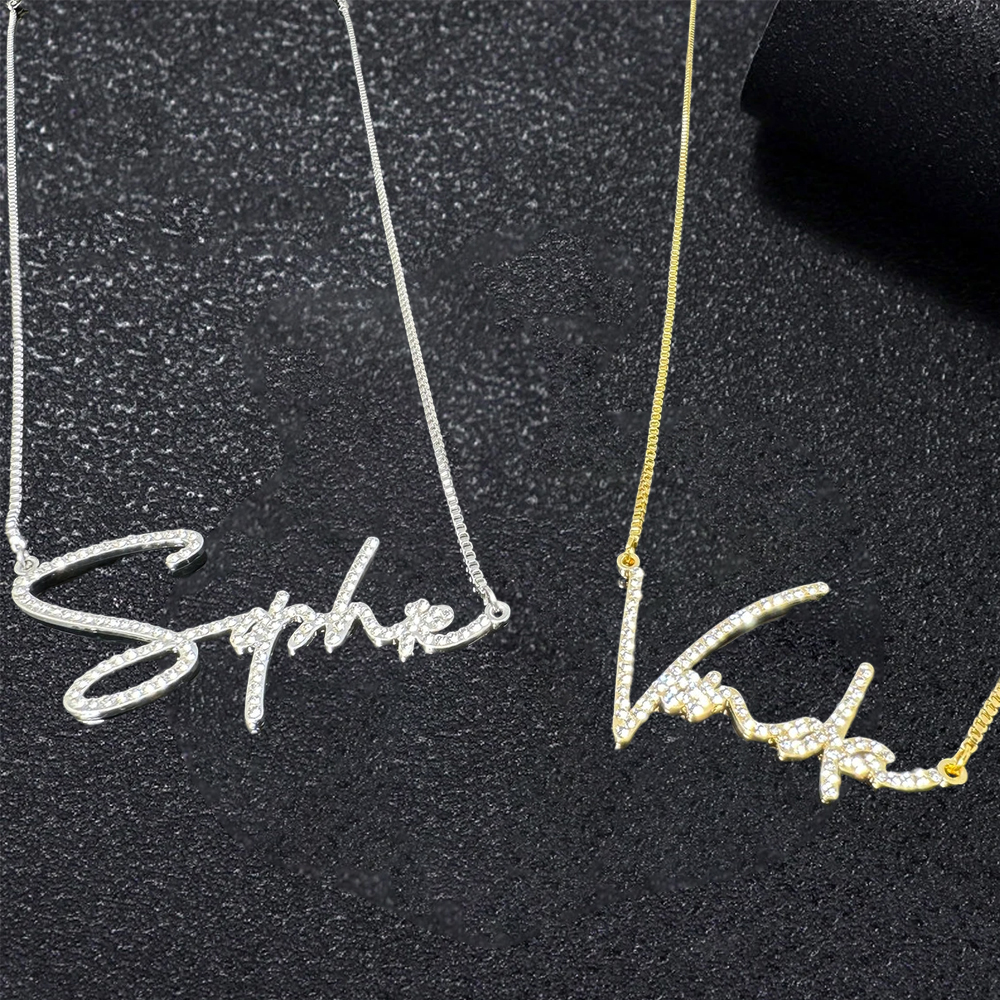 Personalized Pave Script Name Necklace Gold Plated Diamond Necklace
