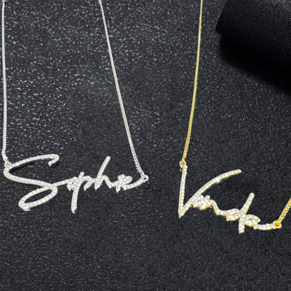 Personalized Pave Script Name Necklace Gold Plated Diamond Necklace