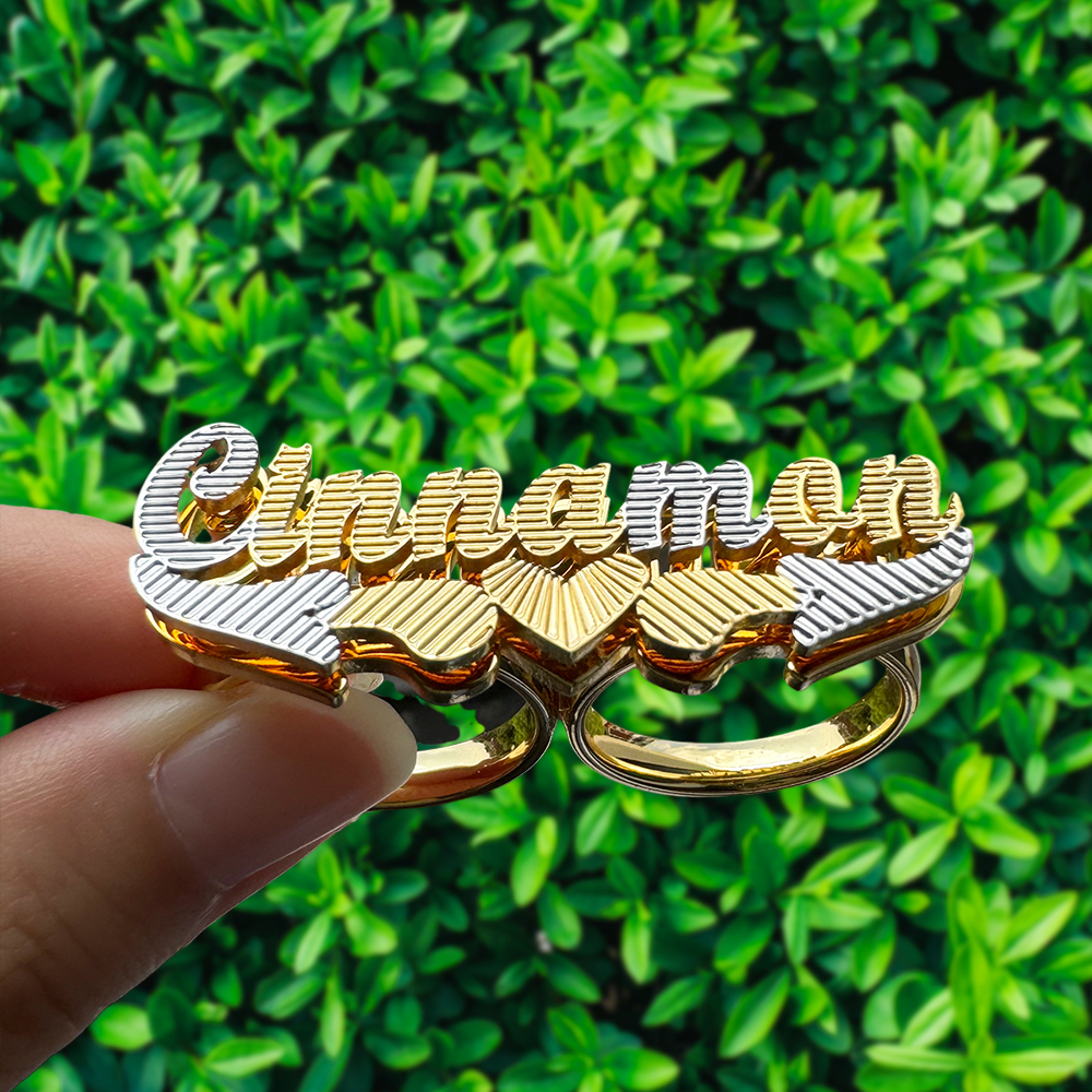 Custom Two Finger Ring Personalized Name Ring