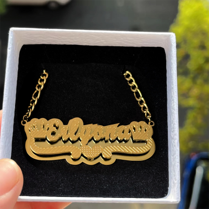 Heart Crown Nameplated Double Layer Custom Name Necklace