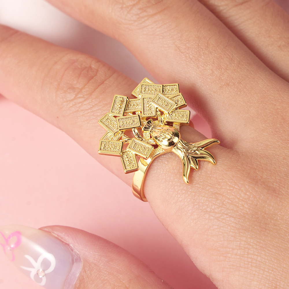 Gold Plated Money Bag Tree Ring Personalized Engraved Ring