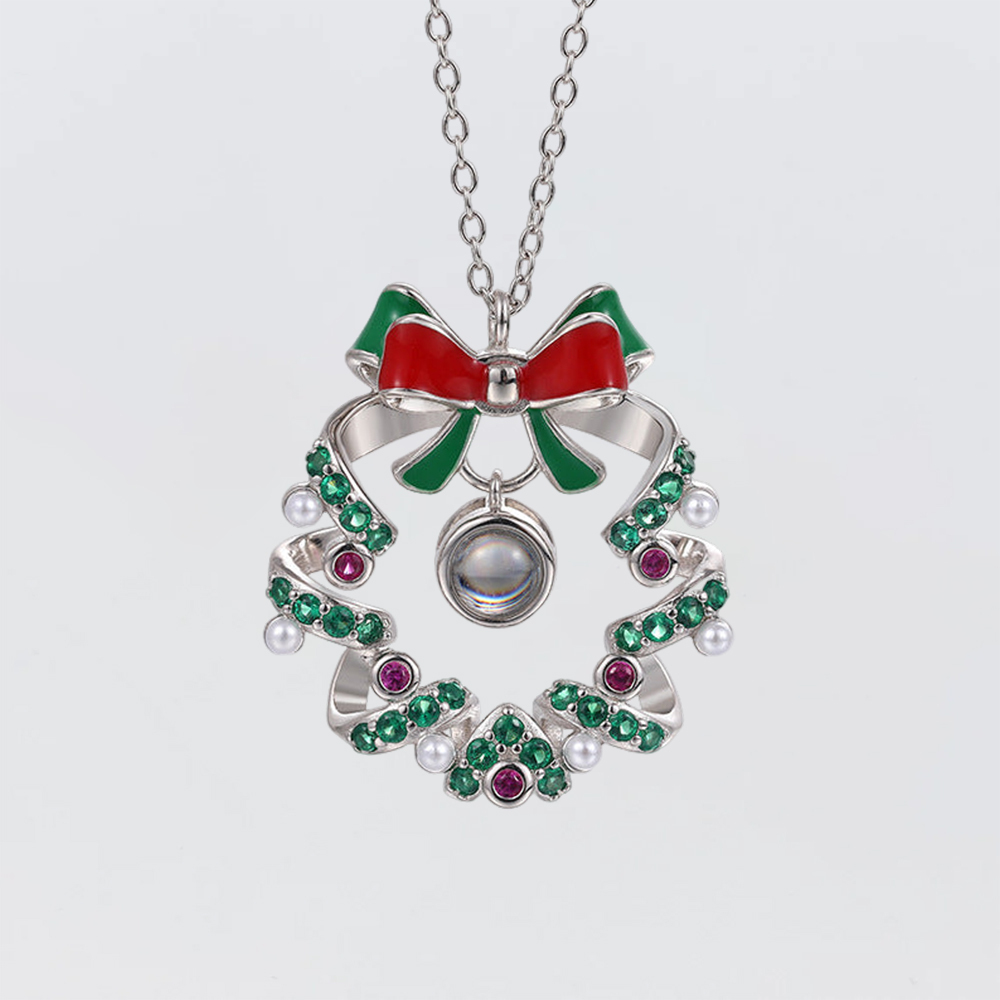 Personalized Christmas Bell Pendant Photo Projection Necklace